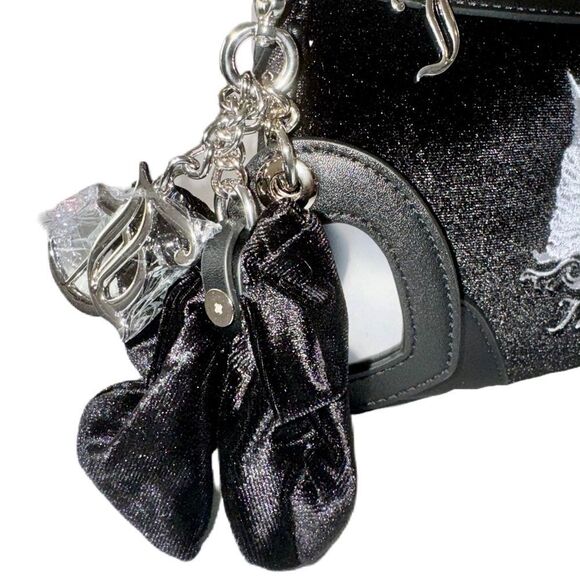 Juicy Couture Black Velour Hollyhock Chain Link Strap Shoulder Bag w/ Mini Pouch - Picture 4 of 16